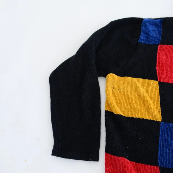 Vintage  Liz Claiborne Black Primary Color Colorblock Button Cardigan Sweater XL - Picture 10 of 12